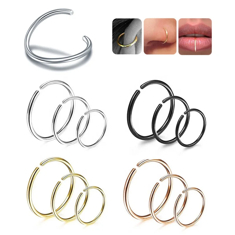 20G Surgical Stainless Steel False Puncture Jewelry Invisible Fake Nose Circle None Piercing Nose Ring
