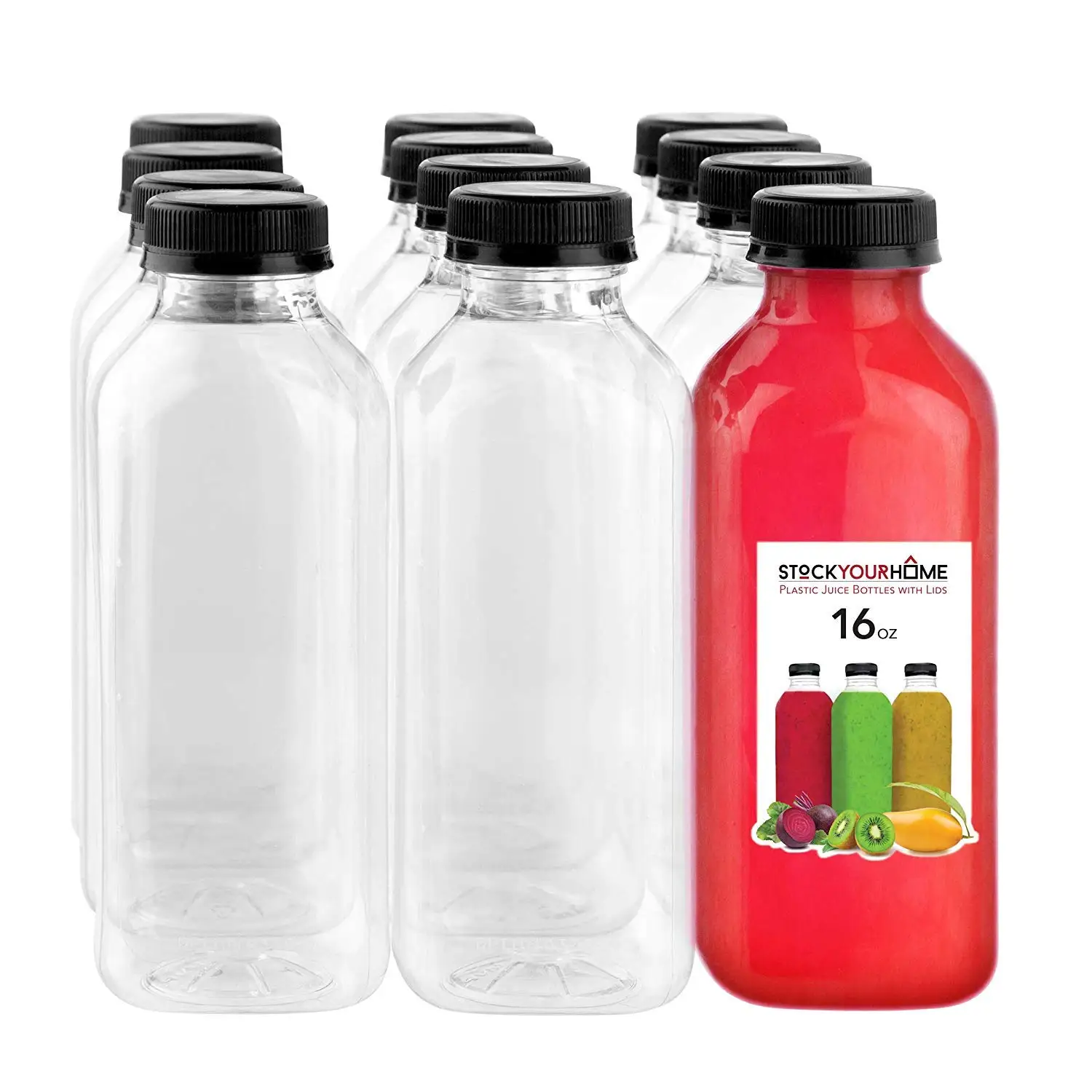 Wholesale 250ml 300ml 500ml 12oz 16oz Clear Plastic  Beverage Bottles with Screw Caps Juice Packaging Bottles