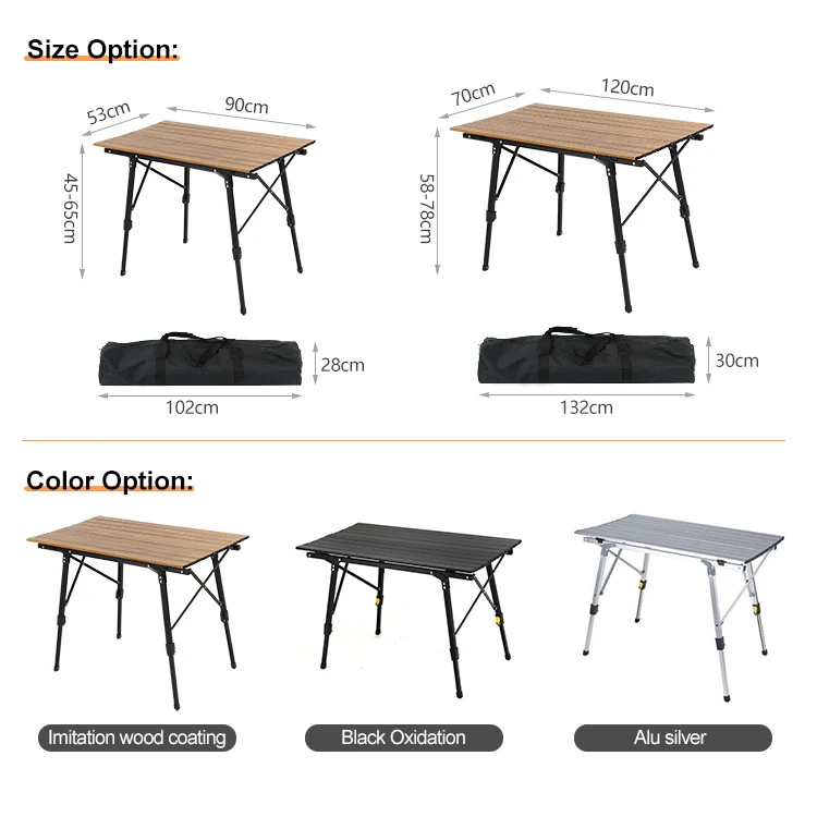 Factory Price Wood Foldable Table Camping Portable Adjustable Picnic Outdoor Durable Roll Top Up Folding Table With Light