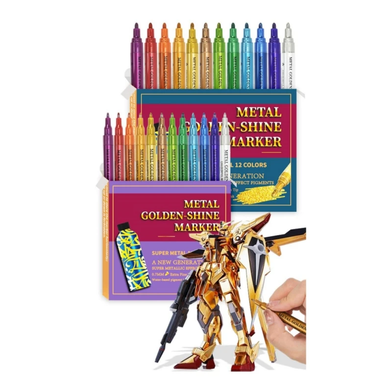 BESTLINE Premium metallic Pens Medium tip marker pens Metal golden-shine markers 12 colors pen sets for DIY painting