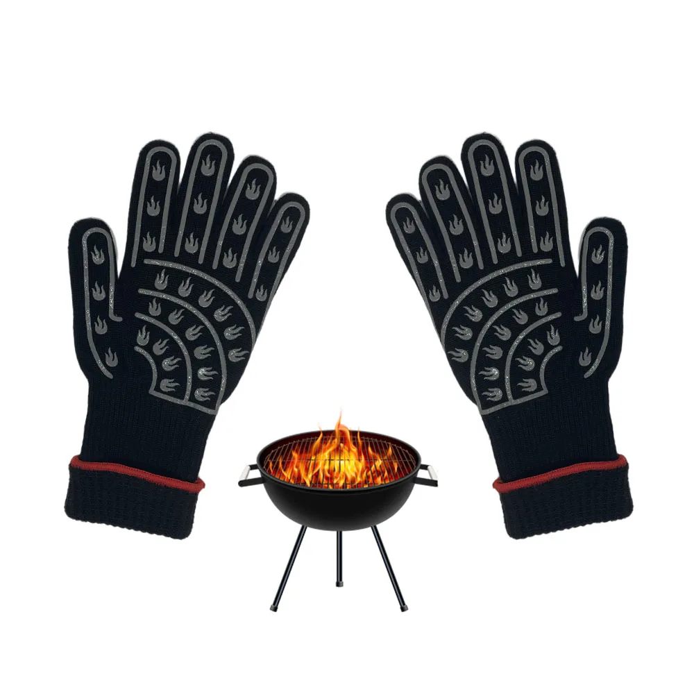Hot Selling Non-Slip Custom Pattern Grill BBQ Gloves Oven Heat Resistant Oven Grill Gloves For Kitchen Tool