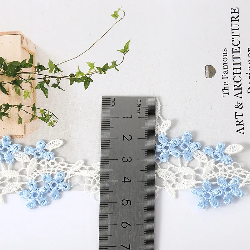 width 5.4 cm embroidery necklace Water Soluble Lace Trimming 2 tone Polyester bar code Lace ribbon for dress