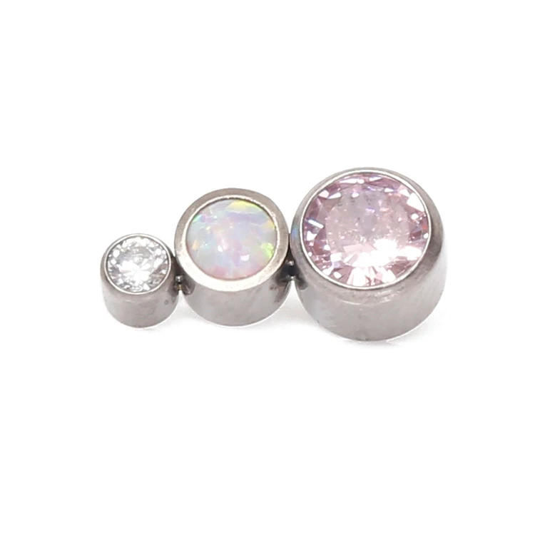 Body Piercing Titanium Internally Threaded Cluster Dermal Top with 3 Crystals