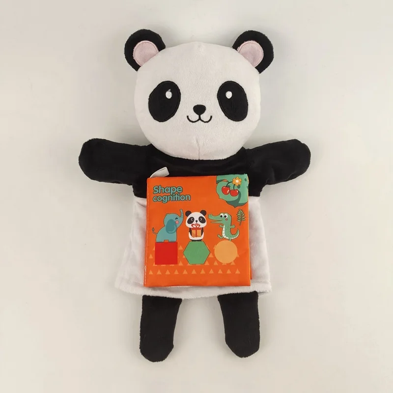 Mirror Folding Customized Cute Baby Soft Kids Quiet Cloth Books Children edu with Plush Hand Puppet