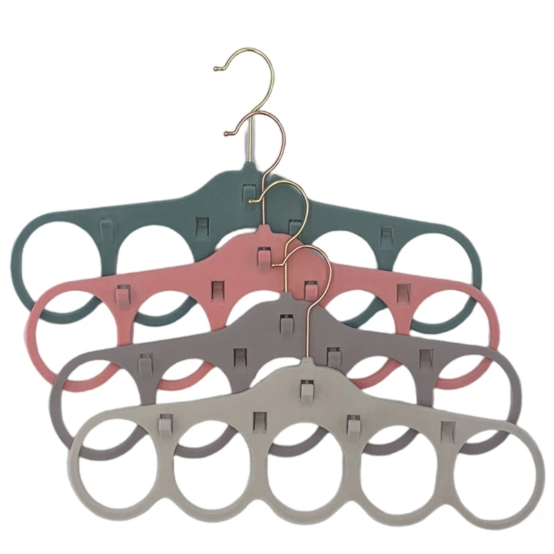 Hot selling multifunctional Silk scarf hangers velvet hanger save space 5 round holes flocked hanger