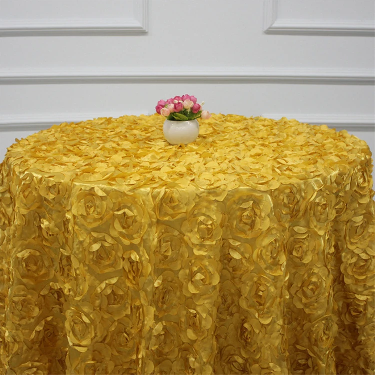 Wholesale Round Table Cover Wedding Party Event Rosette 3d Satin Tablecloth