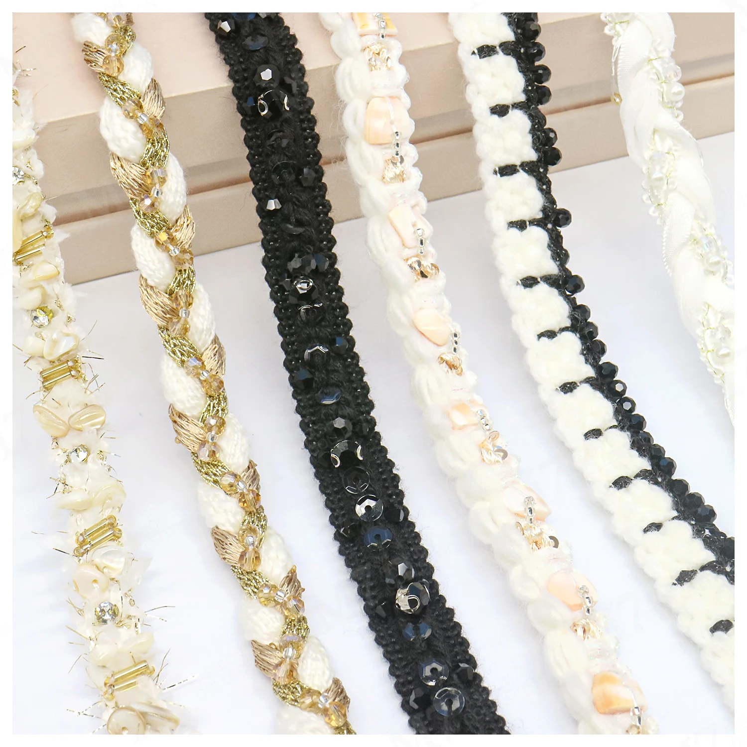 Vintage Fashion Metallic Shell Wool Polyester Tweed Ribbon Lace Trim For Clothes Dress Bag shoes Accessories