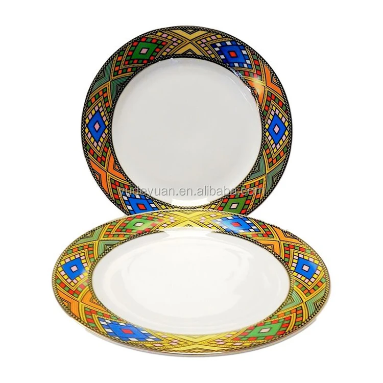 YDY factory classic traditional arts Eritrean saba royal design porcelain 10.5inch 6pcs flat Ethiopian plate set