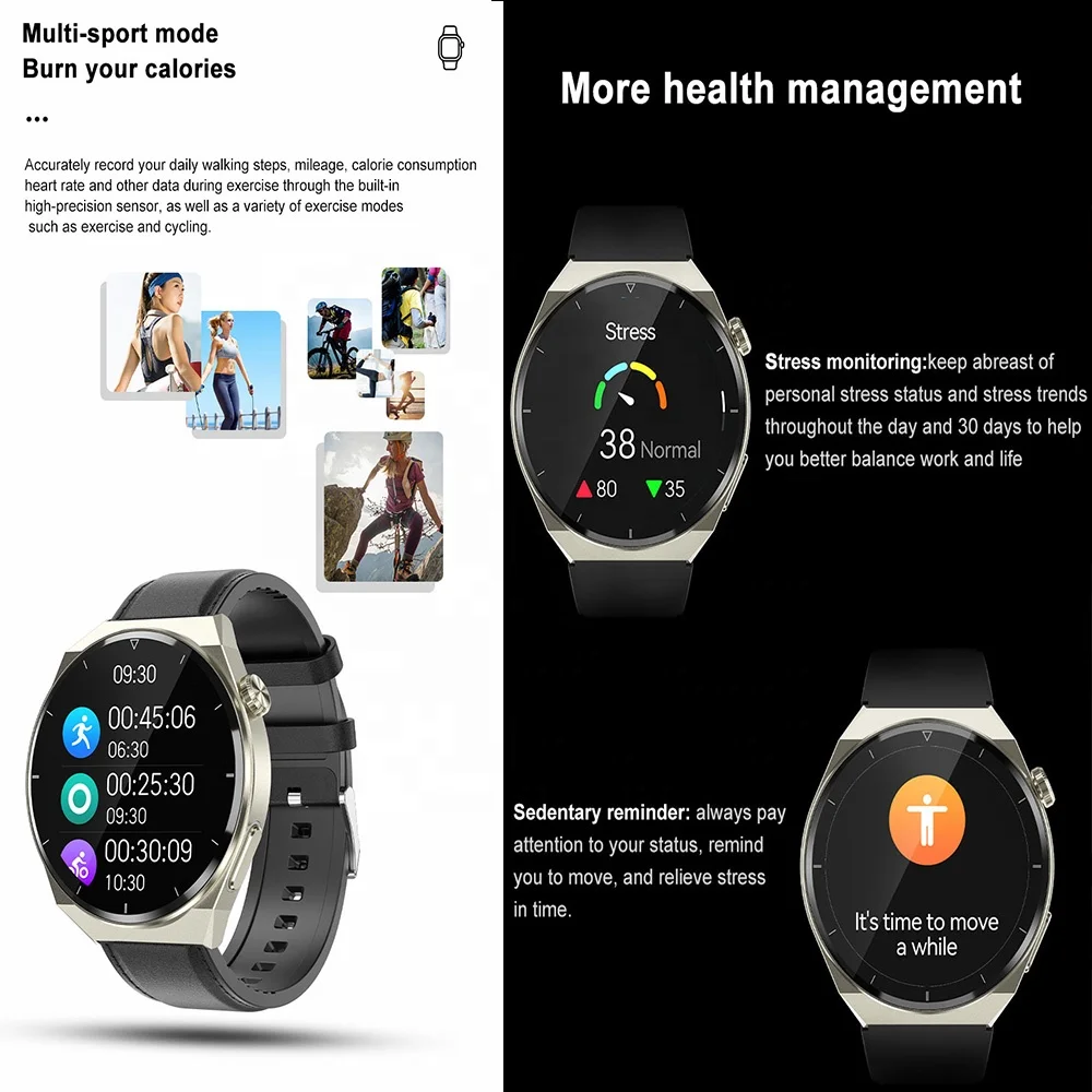 Leather Band wireless charing smartwatch Accurate ECG heart rate Blood Oxygen thermometer Health monitor Smart watch