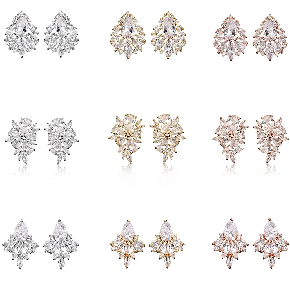 RAKOL EP480 fancy gold plated geometric small studs earrings cubic zirconia earrings jewelry women