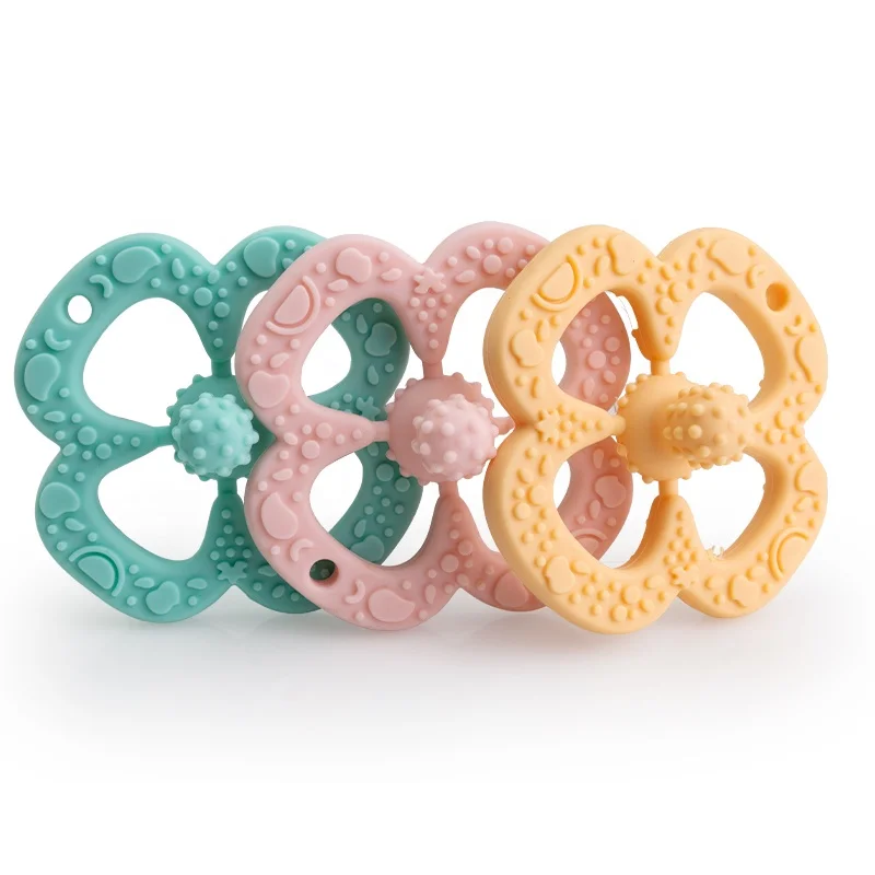 Oem Manufacturer Bpa Free Food Grade Silicon Chewable Teething Toys Rattle Ring Baby Silicone Teether