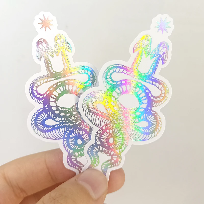 Gold trim 3d holographic self adhesive custom vinyl die cut sticker for kids