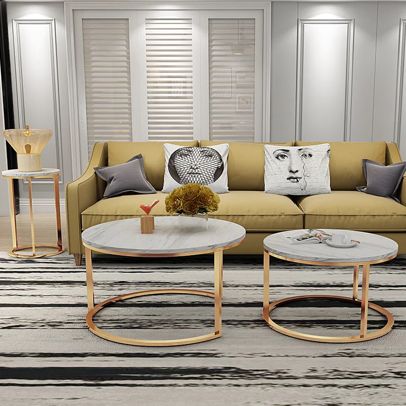 Nordic Marble tea Table simple modern round living room small simple iron edge table