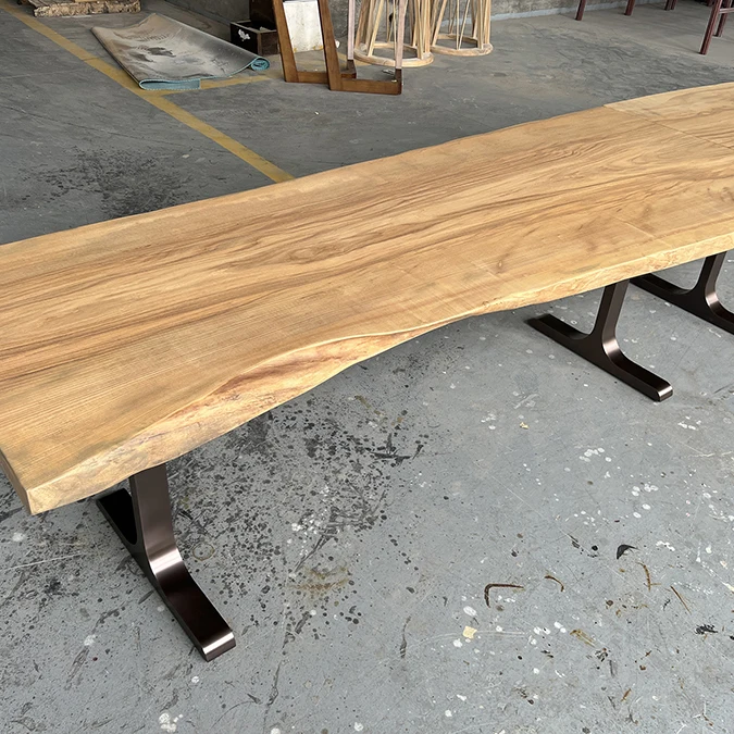 Natural shape top live edge ash wood large rustic wood restaurant dining table Japanese restaurant table top furniture