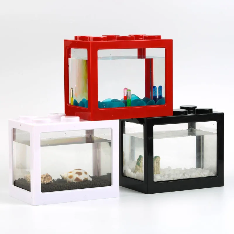 Mini Aquarium Betta Fish Tank Transparent with USB LED Lighting Small Aquarium Office Box Packaging Plastic Table Plastic Gift