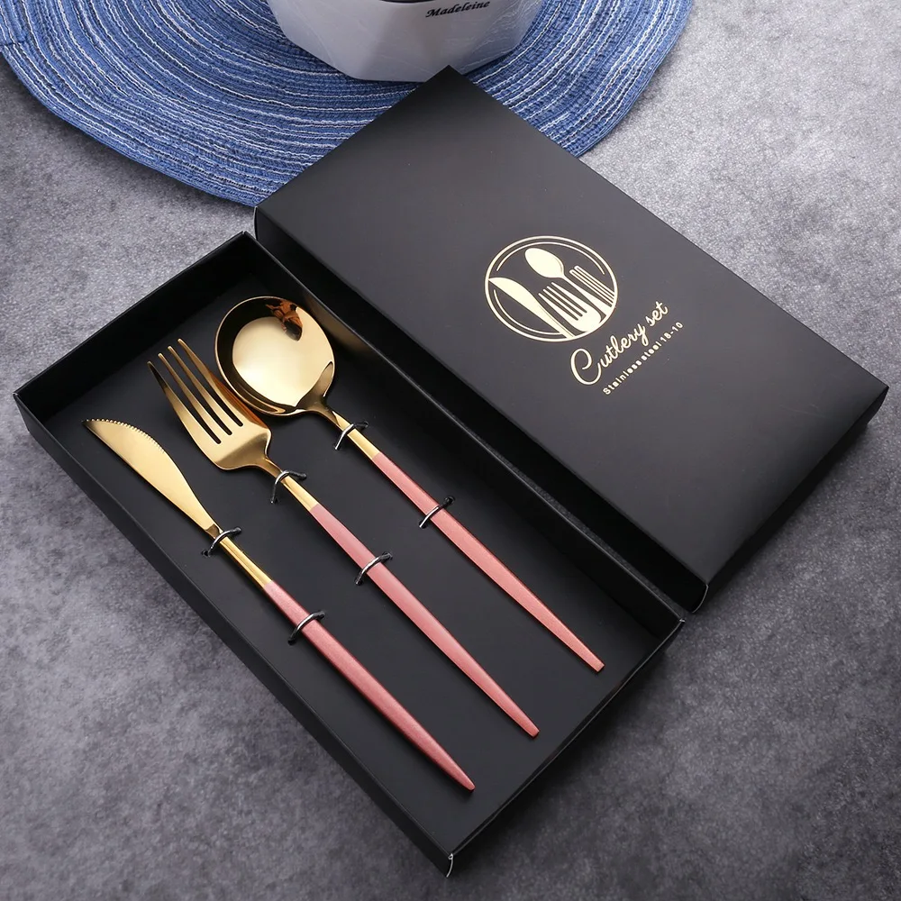 Cutlery Box Knife Fork Spoon luxury Stainless Steel Gold Cutlery Flatware Set
