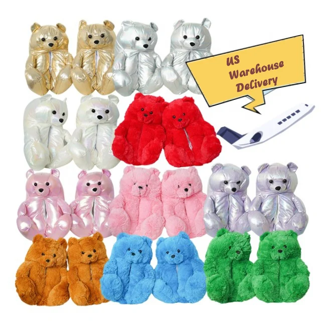Teddy bear slippers 2022 US WAREHOUSE fuzzy teddy Wholesale Plush adult Slipper House Teddy Bear Slippers for Women Girls