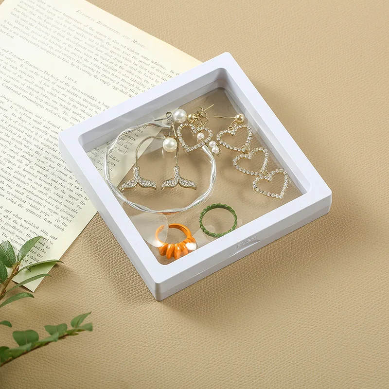 FADELI White Box Transparent PE Film Jewelry Display Box 3D Floating Frame for Displaying Ring Bracelet Coin Stamp Specimens