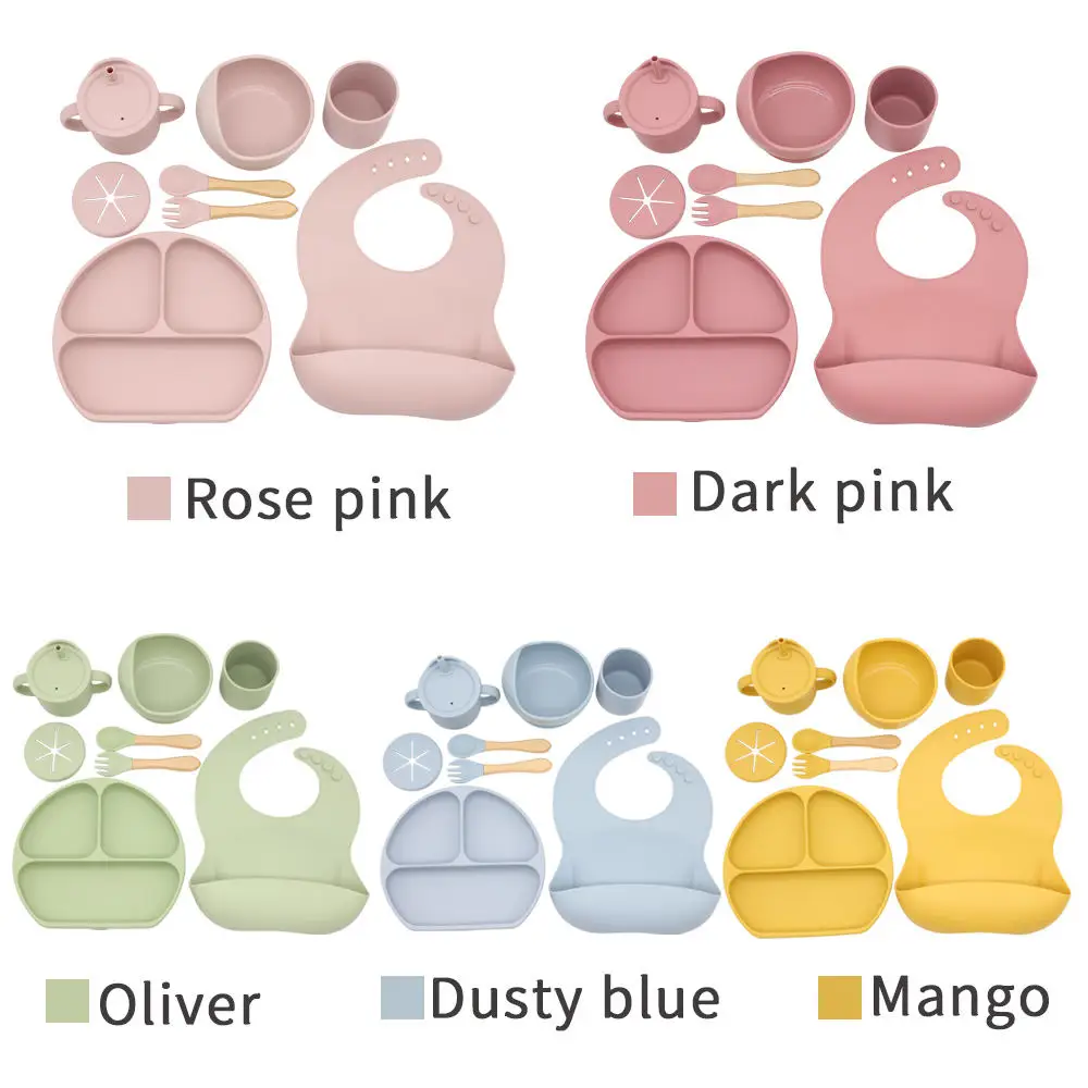 Wholesale environmental protection custom baby silicone tableware bowl snack cup baby Tableware Feeding Set