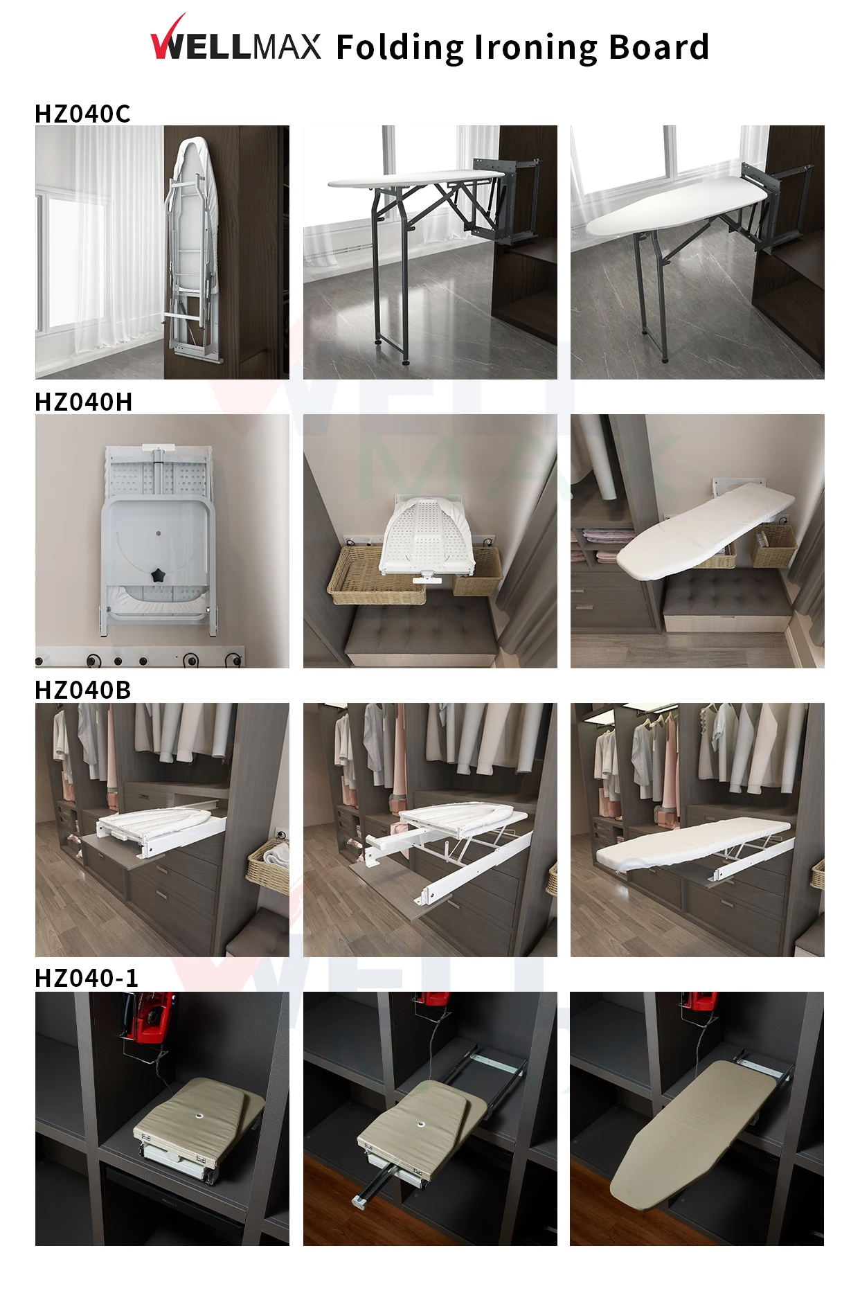 WELLMAX Wardrobe Ironing Board Space Saving Built-In Pull Out Swivel Foldable Ironing Board Cover and Pad