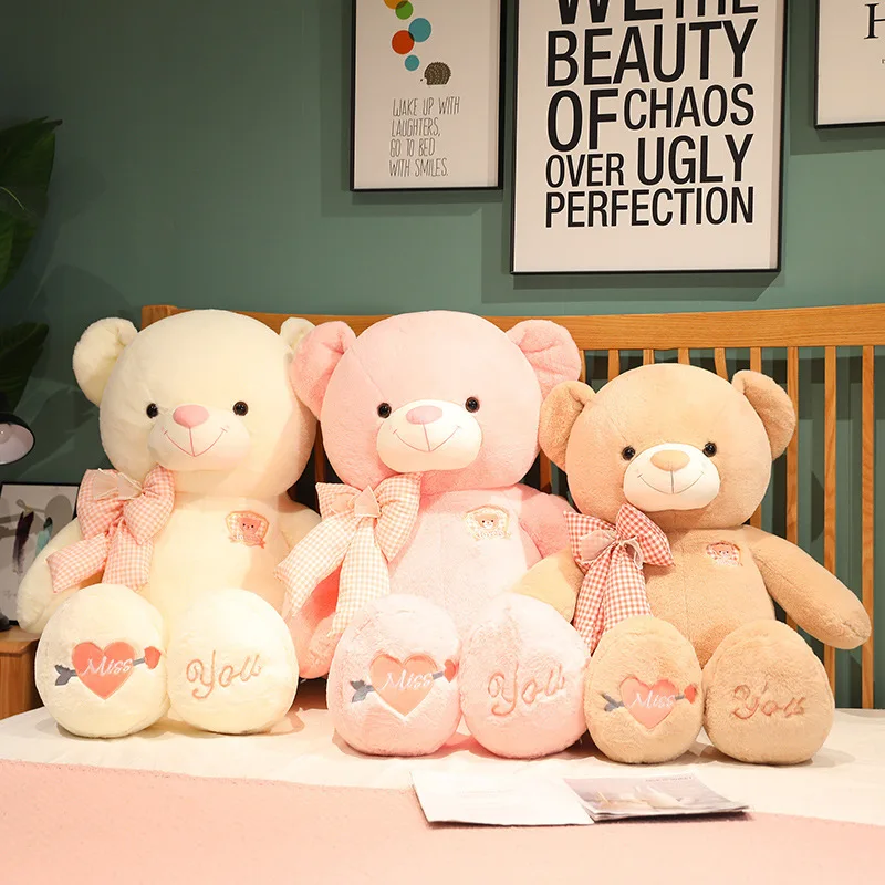 CE/ASTM OEM 2024 New Loli Big Bear Doll Bow Tie Bear Plush Toy Sofa Decoration Cushion Holiday Gift