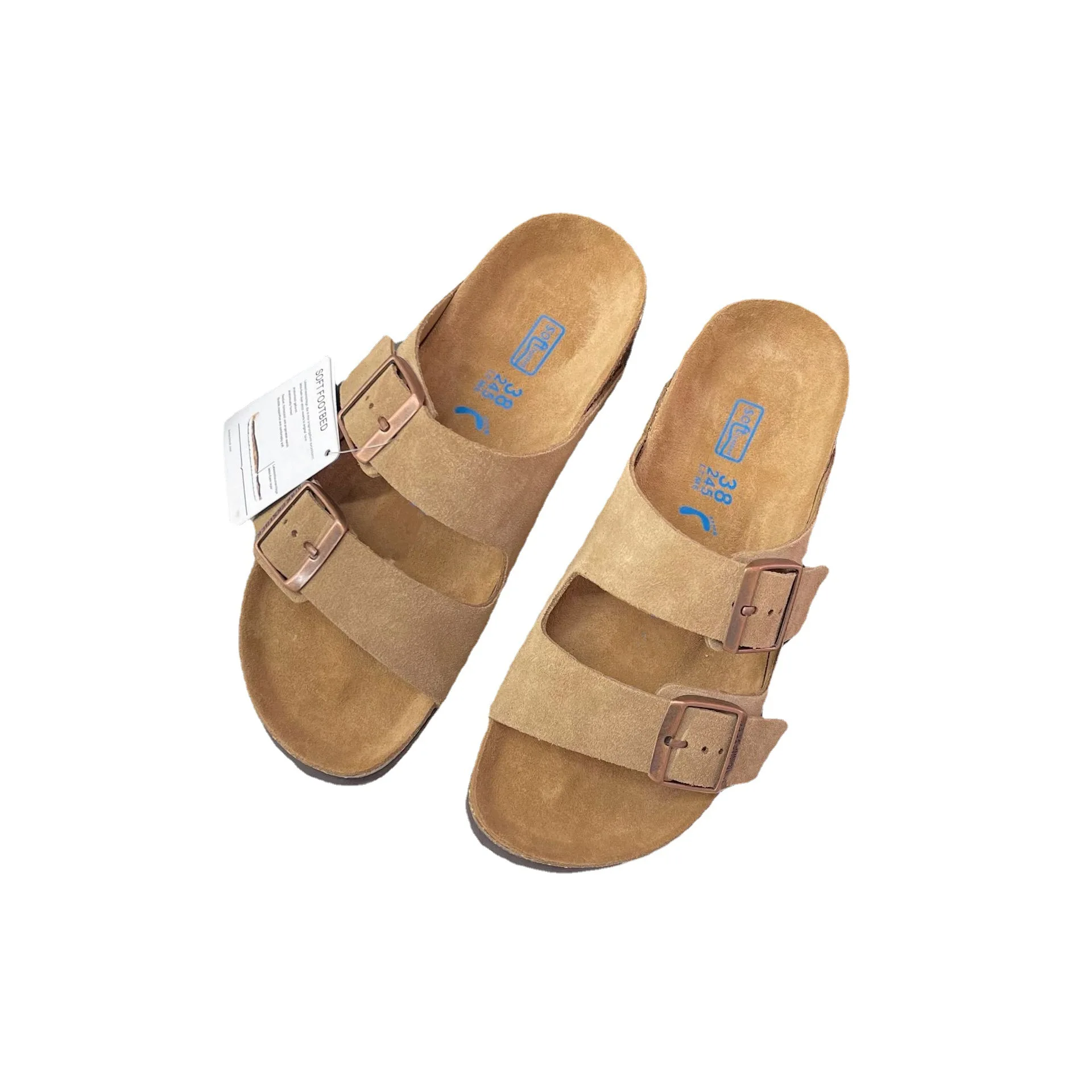 Wholesale Cheap Unisex Designer Slides Slippers Comfort Soft Cork Natural Suede Leather Sandals For Women Men
