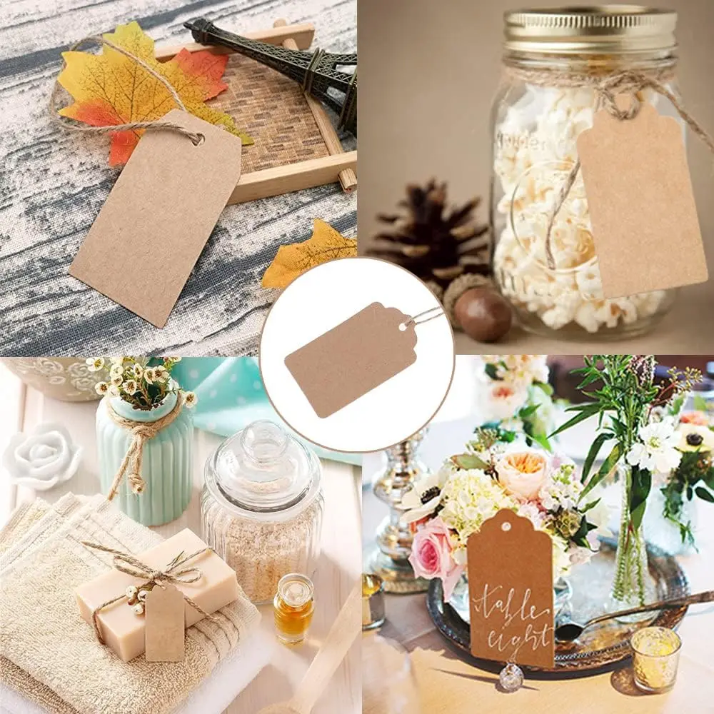 Gift Paper Pendant Kraft Label Brown Kraft Label Tape Jute Rope Paper Label for Handmade Christmas Wedding Gift