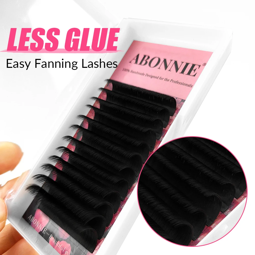 Abonnie Deep Black Private Label 0.03mm Mega Blvolume Lashes Russian Easy Blooming Lashes Easy Fan Fast Fan Lashes