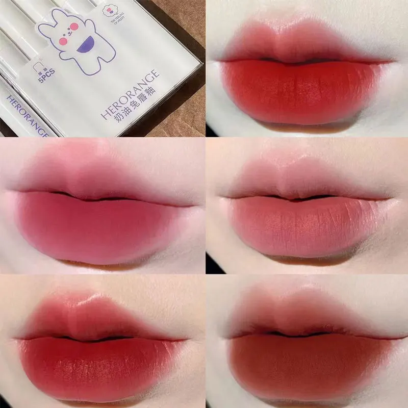 HERORANG 5pcs/set Lip Glaze Set Lipstick Velvet Matte Fashion White Matte Long-lasting Waterproof No Smudged