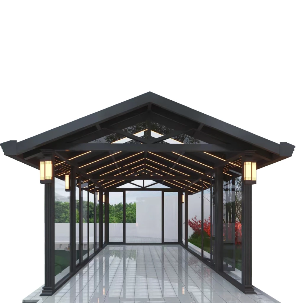 New Chinese Style Aluminum Alloy Intelligent Pavilion Outdoor Shading Leisure Pavilion Garden Pavilion
