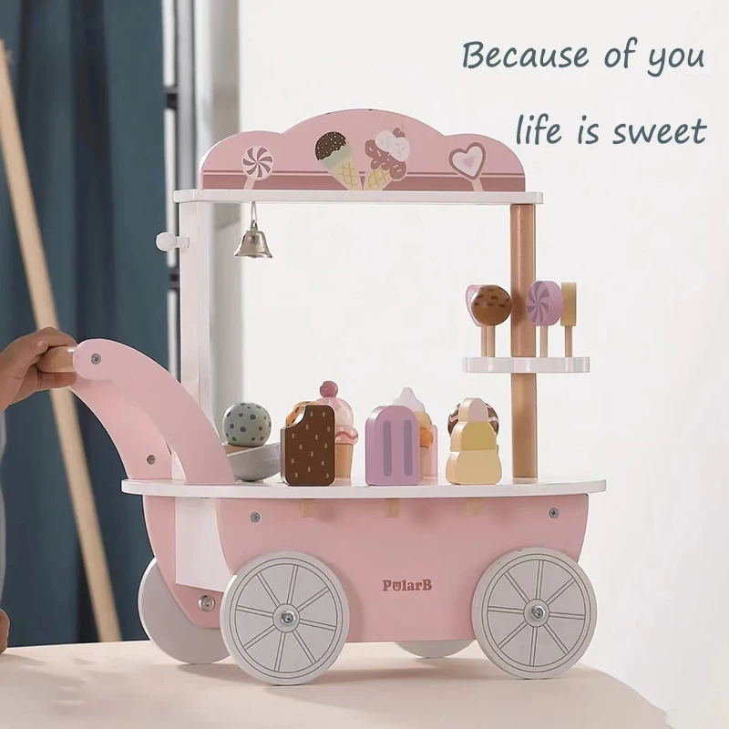 VIGA ins style wood ice cream trolley toy Dessert Candy Cart for Baby role-playing game toys
