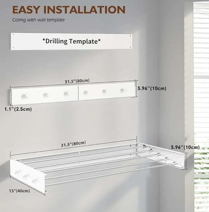 Hidden Wall-Mounted Foldable Cloth Drying Rack Double Tiers for Drying Clothes in Kitchen or Bathroom