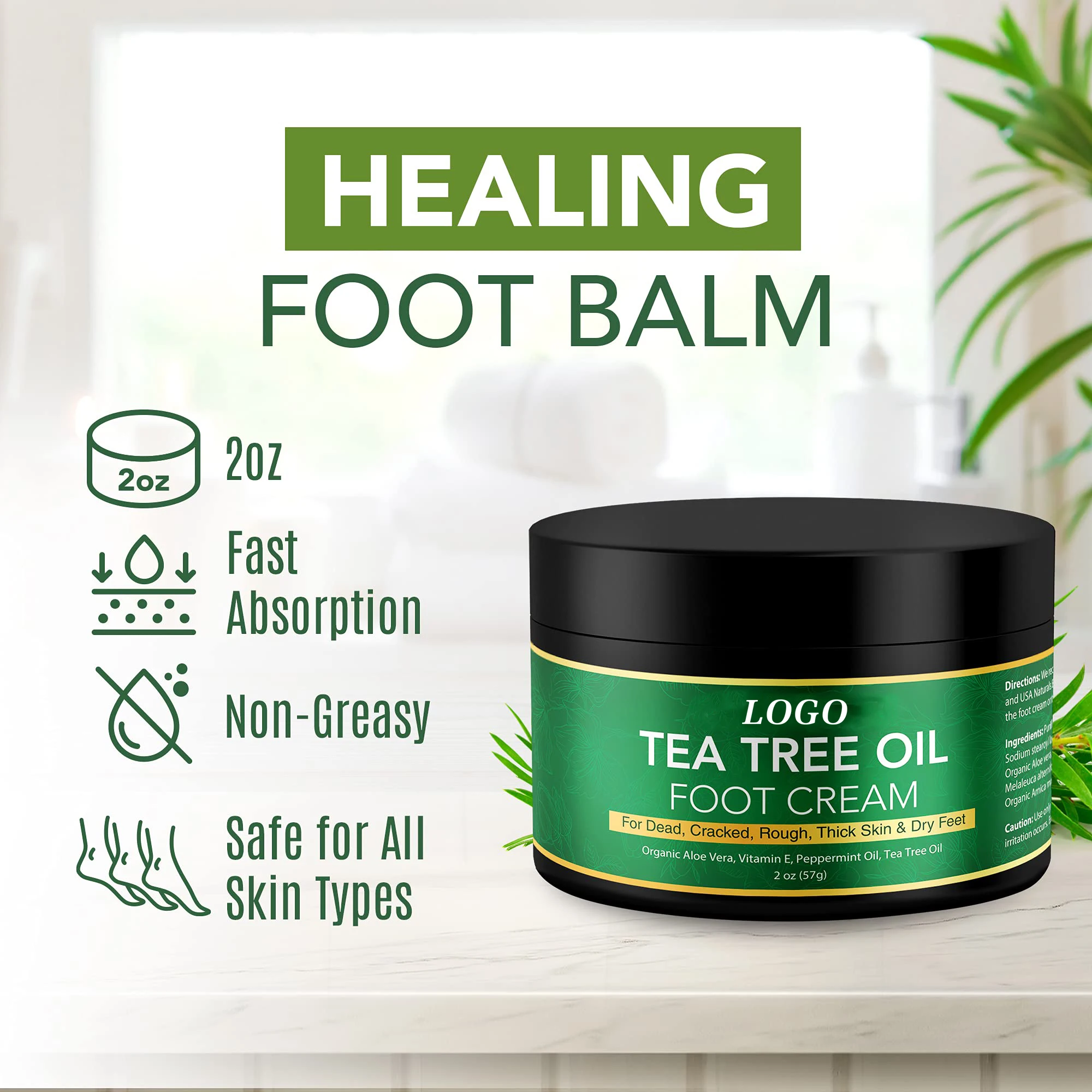 Private Label Tea Tree Foot Skin Care Deep Moisturizing Fast Absorption For Dead Cracked Rough Thick Skin & Dry Feet Foot Cream