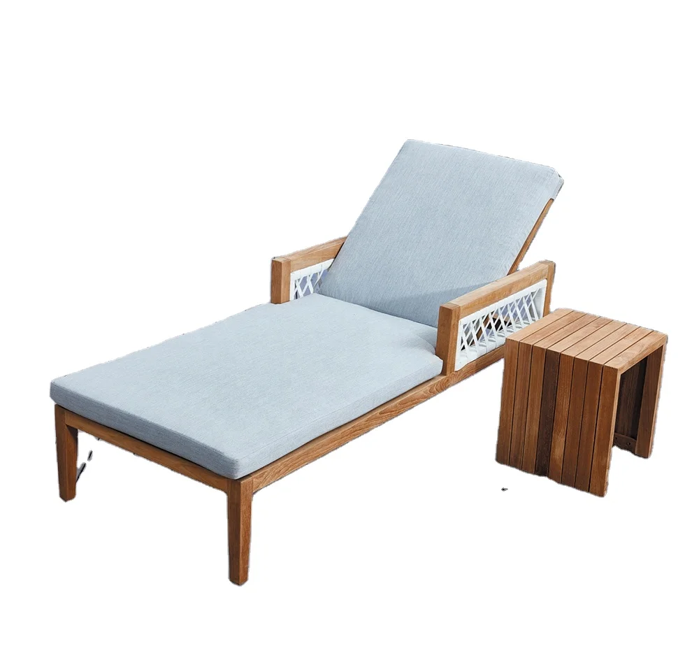 Teak Wood Material Beach Chaise Lounge And Sunbed