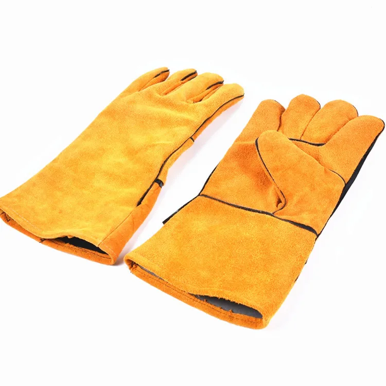 14' AB grade high temperature resistant  full finger red  safety welding gloves long leather work gloves