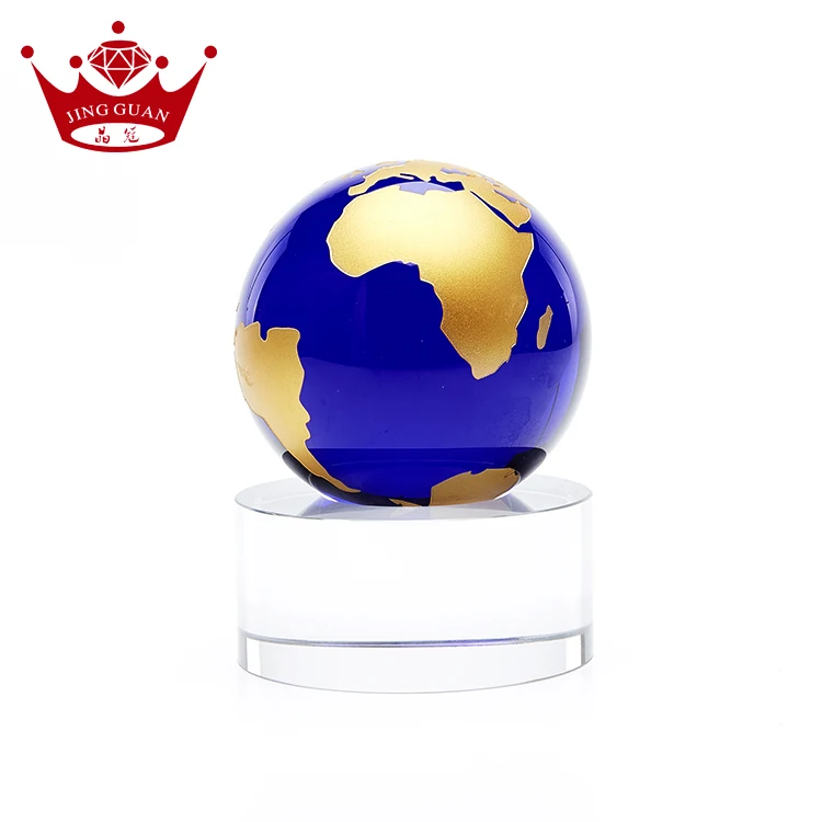 
Hot Sale Souvenir /Business Gifts Decorative Rotating Blue Crystal Balls World Map Globe Crystal Earth Globe Ball 