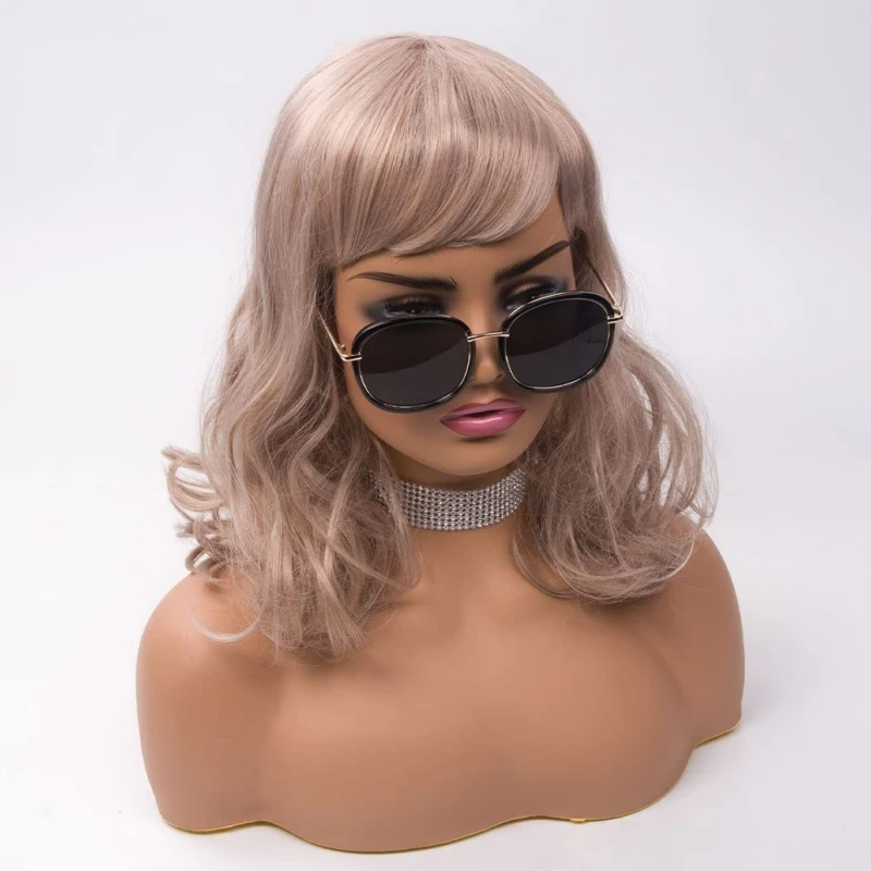 Wholesale High Quality PVC Glam Black Realistic Female African American Wig Mannequin Head With Shoulder