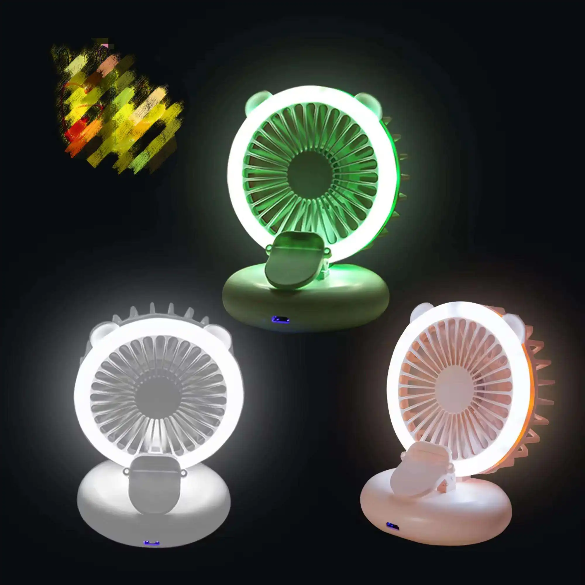 Mini fill light USB charging fan creativity portable fan handheld foldable clip neck hanging fan