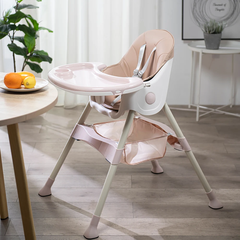 Portable pink baby dining chair feeding chair kids high chair with wheels