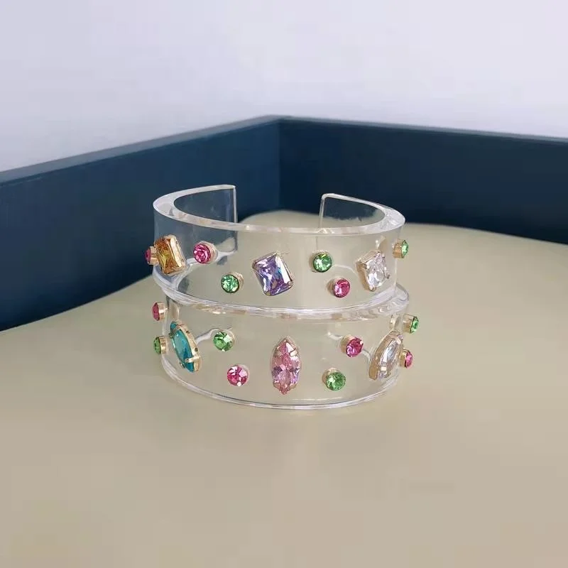 Transparent acrylic/resin arm cuff with zircon stone statement crystal bangle&bracelet fashion jewelry for women girl party