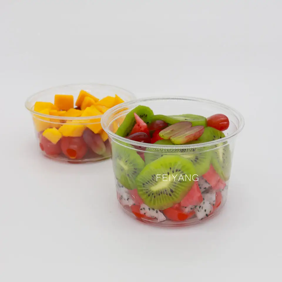 Wholesale logo printing disposable plastic salad food fruit yogurt container with lids16oz 12oz 10oz