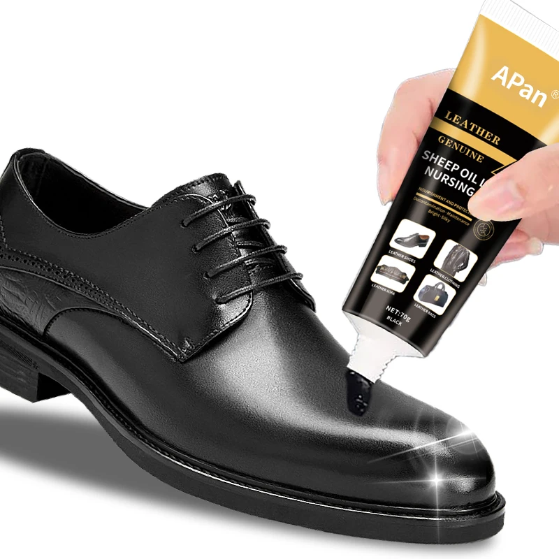 Black shoe polish cream with mink oil Brazilian carnauba wax paraffin  lanolin round sealed jar brown neutral white leather care