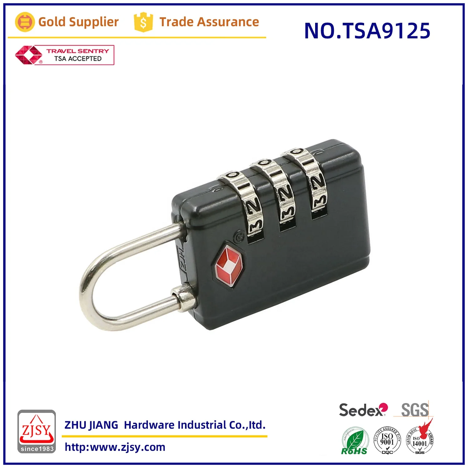 TSA9125 high quality zinc alloy password anti-theft padlock mini travel luggage lock TSA007 customs lock