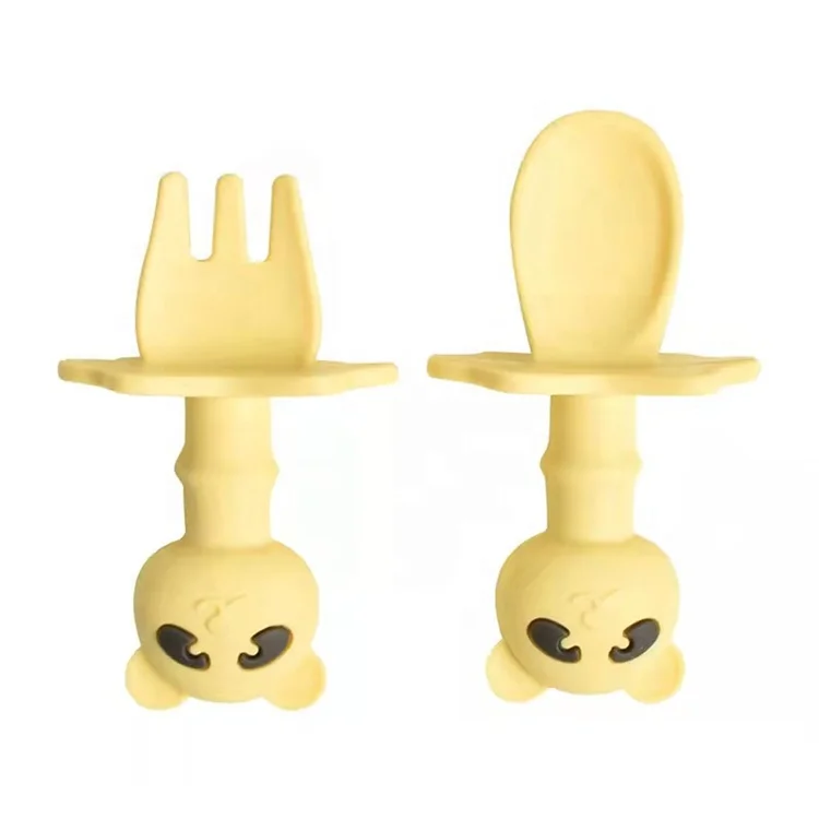 Food Grade Silicone Feeding Baby Spoon Fork Set For Kids BPA Free Baby Training Spoon Silicone Baby Spoon