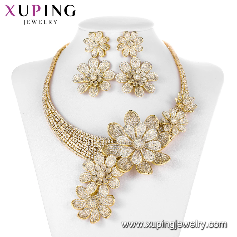 BFBS-500 xuping jewelry luxury sets wedding bridal accessories 24k gold plated petal shaped 4 piece jewelry sets