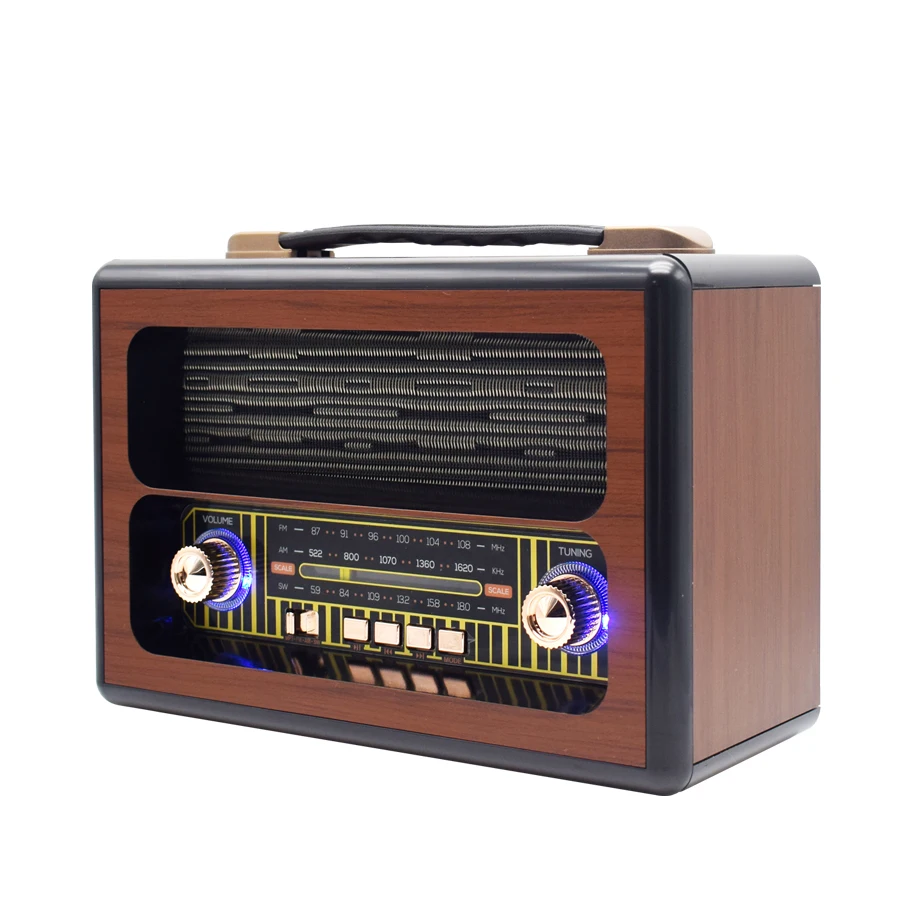 2022 Classic Design FM AM SW Radio Receiver Old Style Radio Portable Handle Vintage Retro Rechargeable Multi-band with Light