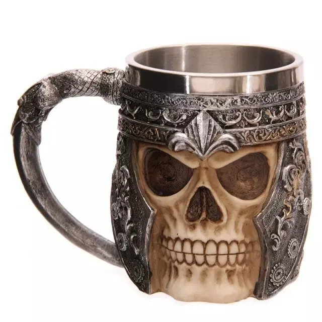 Hot Sale Creative Souvenir 3D Mug Funny Coffee Cups Cool Resin Stainless Steel Pirate Knight Drinking Grip Drinkware