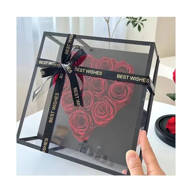 Ammy New Acrylic box  Heart Preserved Flower Rose 12 rose  Preserved Flower Gift Box Holiday Gift Real Natural Forever Roses