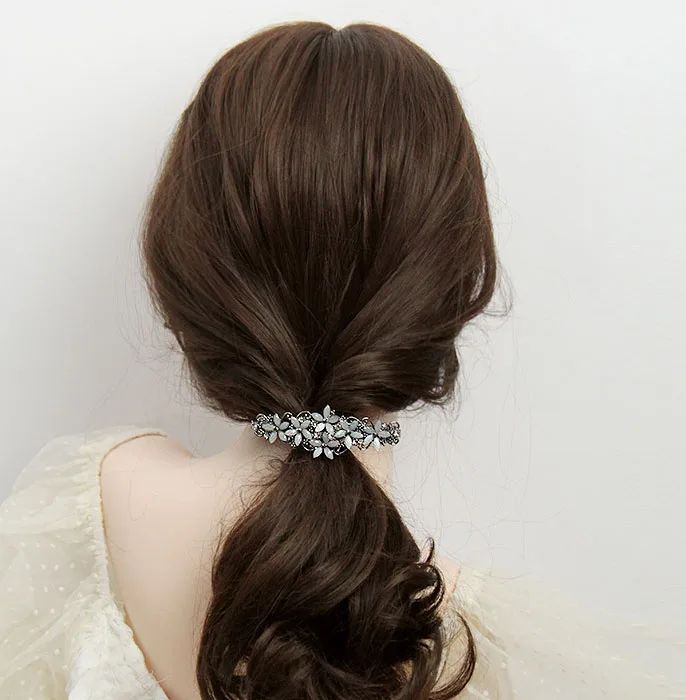 New vintage elegant spring hair clip alloy flower hairpin cross-border wholesale simple rhinestone women ponytail barrette