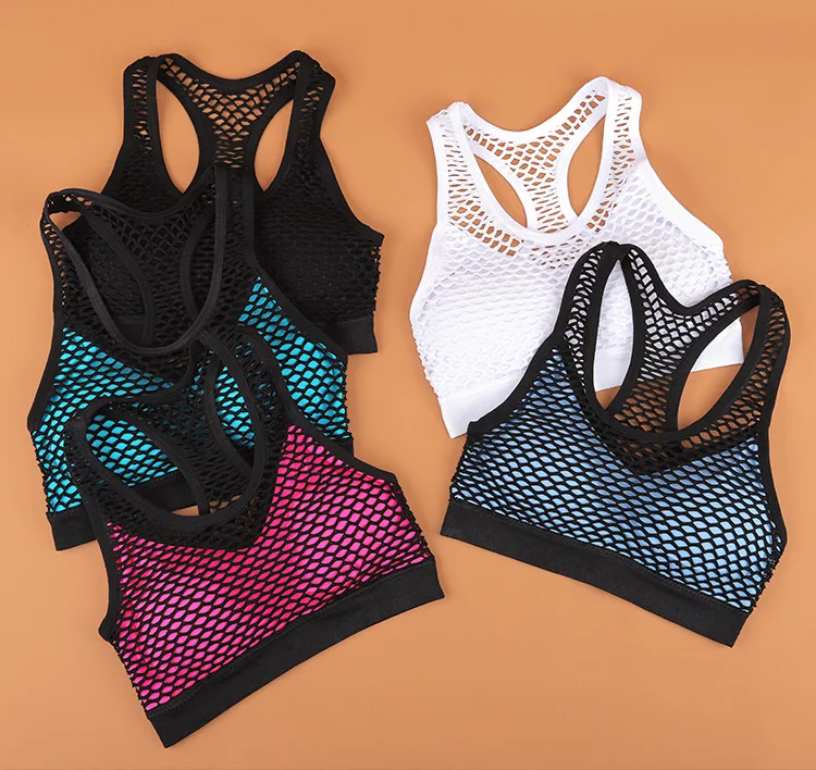 Сетчатый спортивный бюстгальтер с вырезами, спортивный топ, бесшовные бюстгальтеры для фитнеса и йоги, женский топ для тренажерного зала, мягкий жилет для бега, ударопрочный укороченный топ пуш-ап